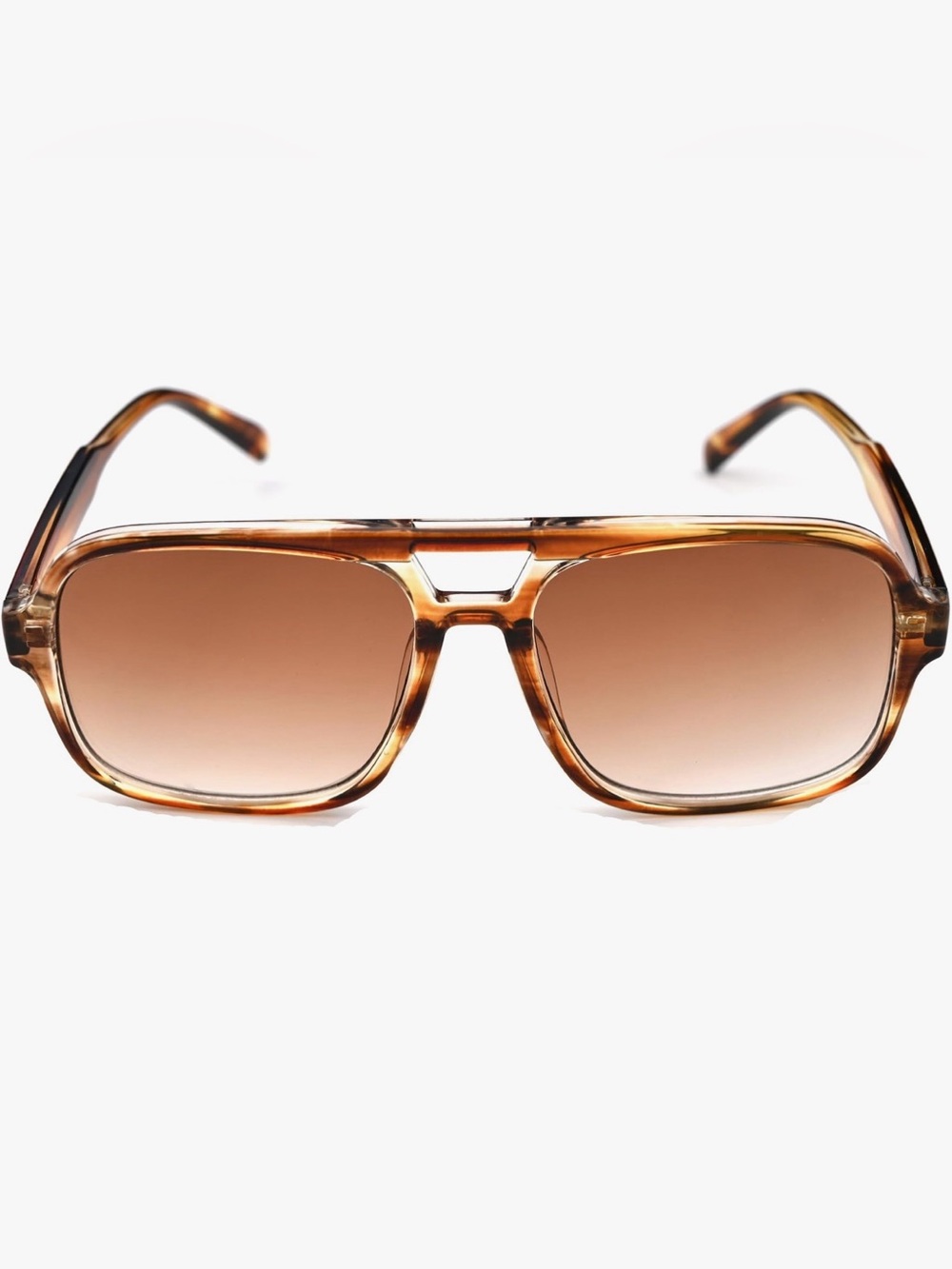 Retro 70s Style Oversized Square Aviator Sunglasses Tortoise/Tea Stripe Frame
